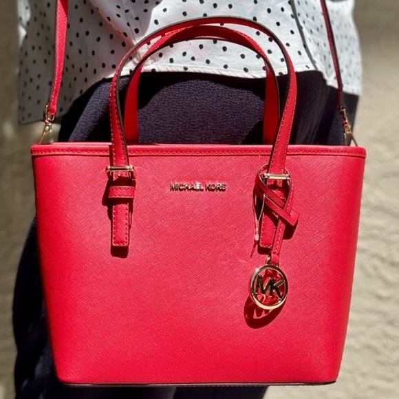 Michael Kors Jet Set Travel Extra-Small Top Zip Tote Bag Bright Red - Picture 1 of 9